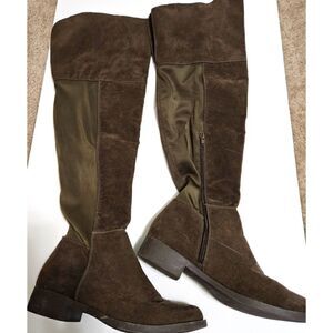 Women's Tall Suede & Material Boots in Brown EUC Size 8.5 Low Heel